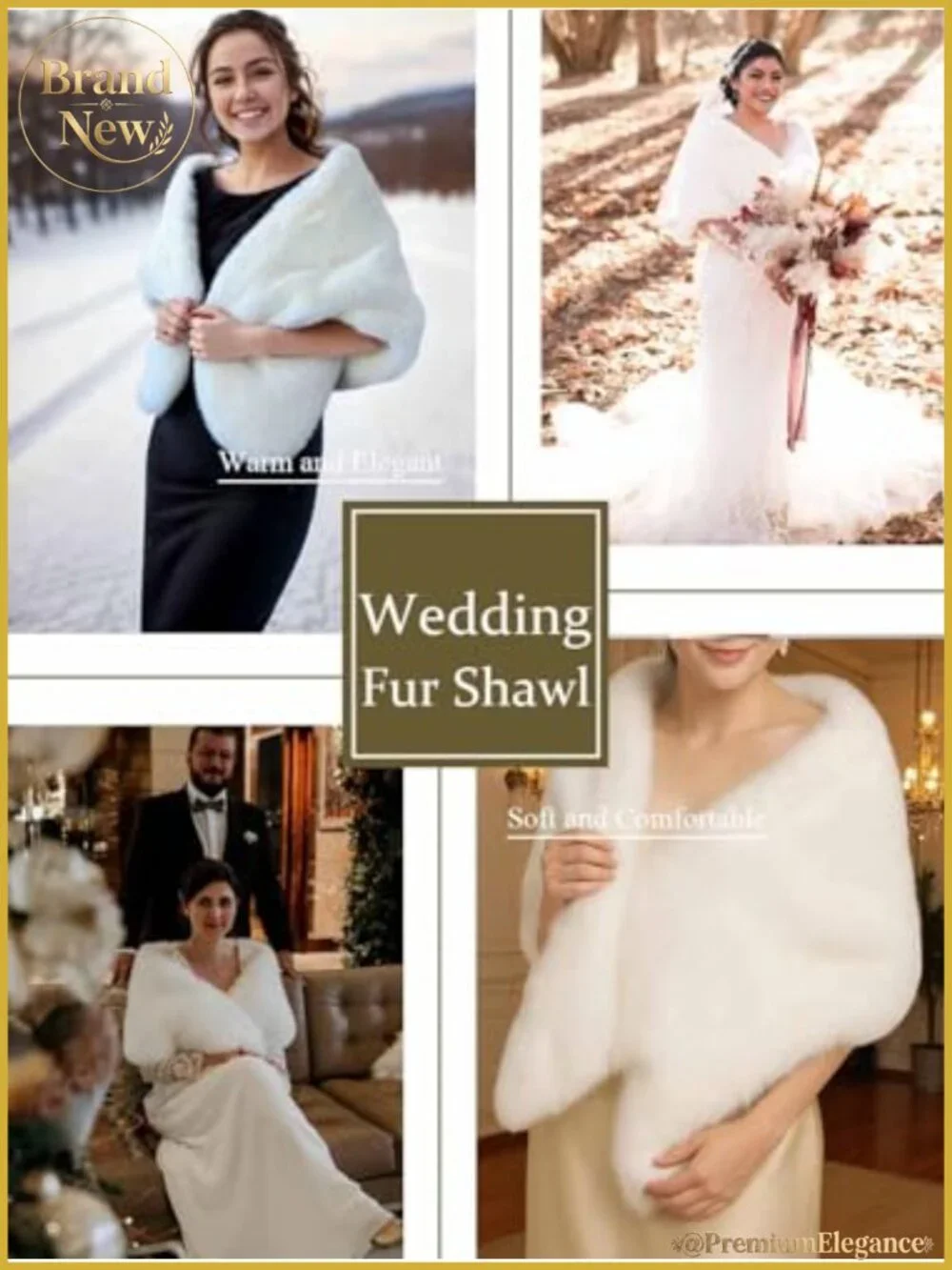 Faux Fur Shawl and Wrap Bridal Stole Cape Scarf for Wedding